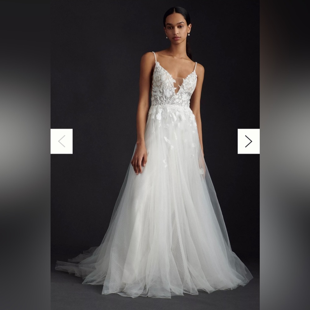 BHLDN White Lace Appliqué Tulle Wedding Gown